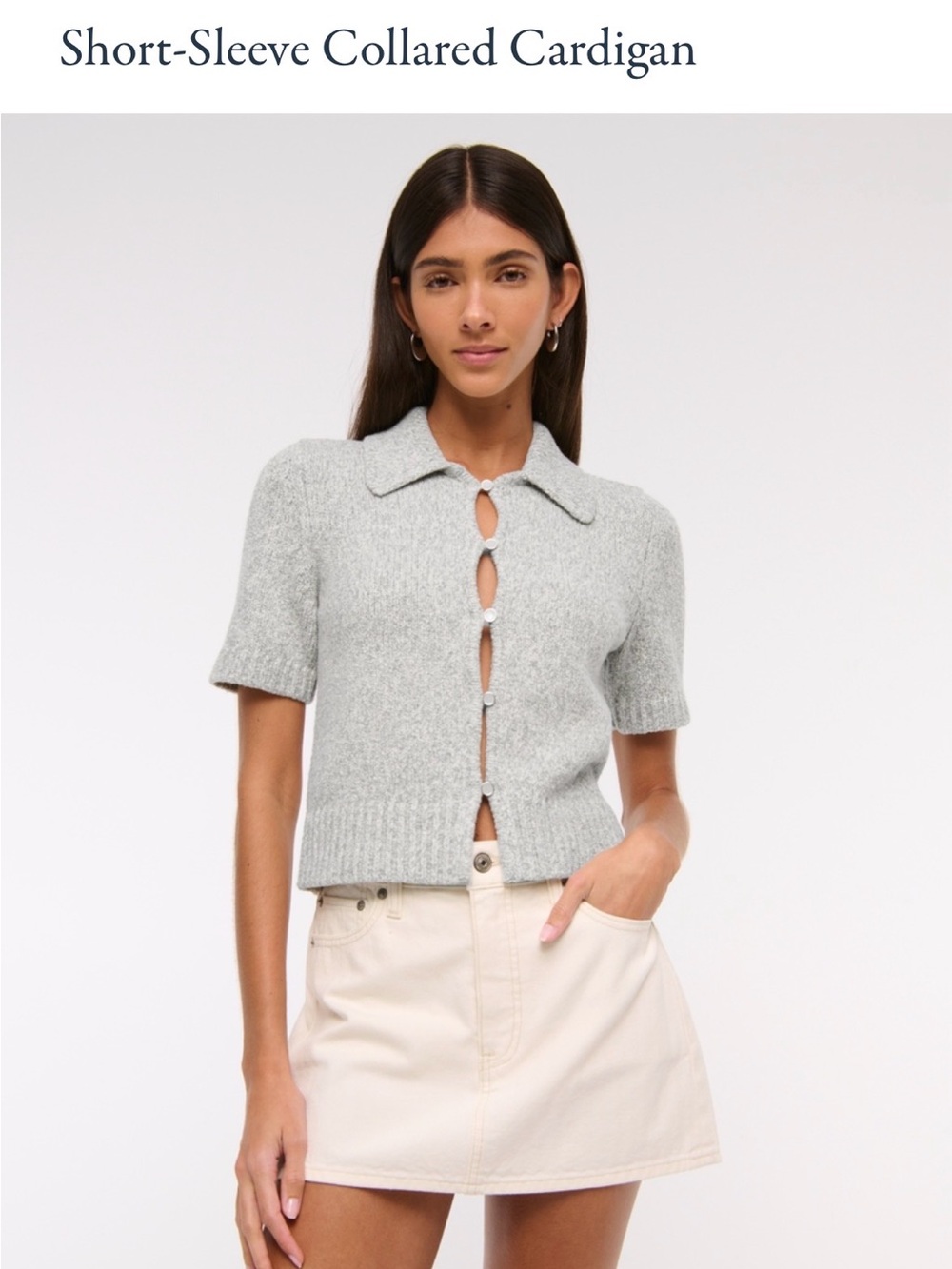 Abercrombie & Fitch Heather Light Gray Short-Sleeve Collared Cardigan